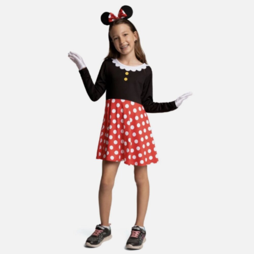 Tipsy Elves Girl's Mouse Minnie Dress Costume NWT Size L Red Polka Dot Black